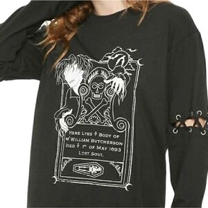 Disney Hocus Pocus Black Long Sleeve Cotton Shirt Size Large Glows in he dark